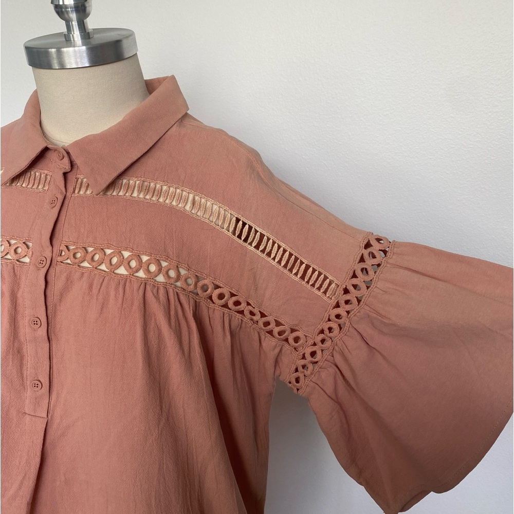 Very j Collared Mini MuMu Dress. Mauve Peach Muted Coral Embroidered Trim Small